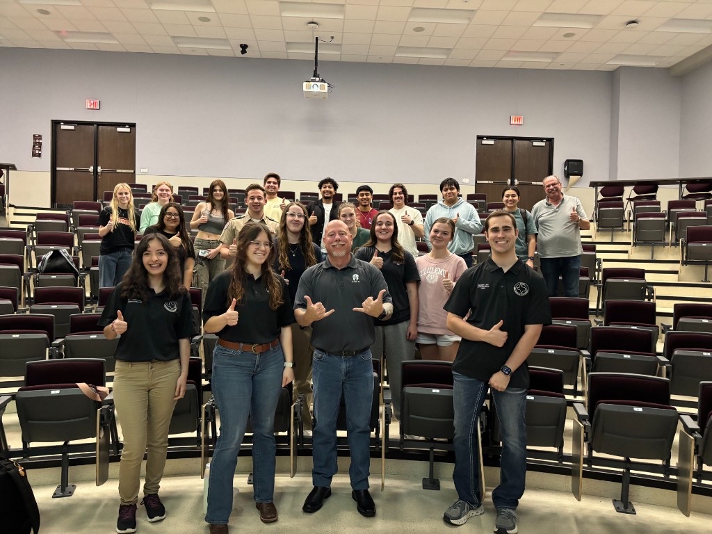 AGILE members in a lecture hall after a meeting with gang expert Chris Taggart.